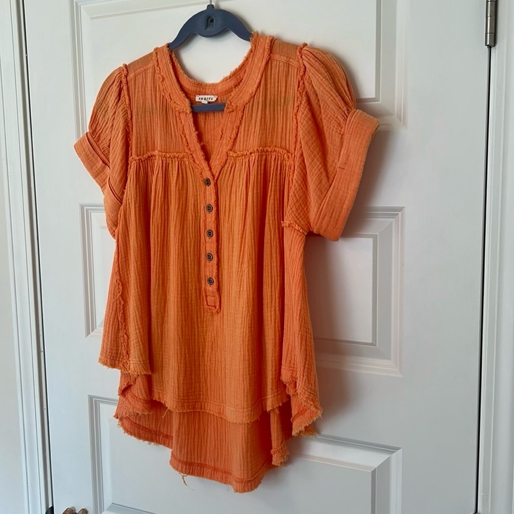 NWOT Orange Button-Down Top - Picture 2 of 6